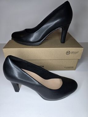 Clarks Black Pumps Heels Womens Classic Slip On Comfort Shoes 7.5 Adriel Viola